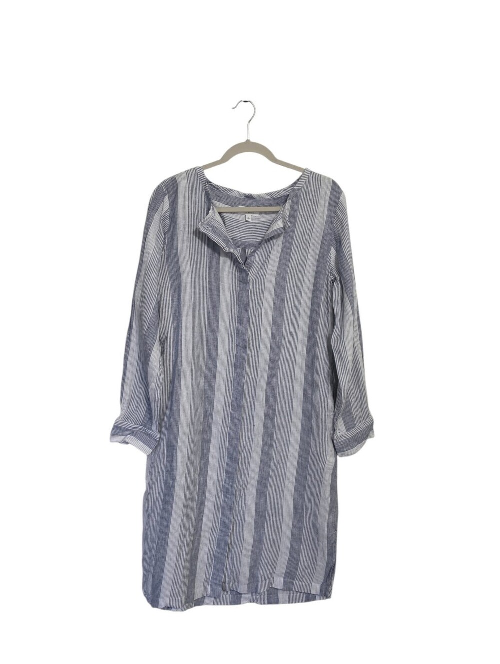 Haven Well Within Blue Striped Linen Blend Shirt Dress M Sustainable Coastal